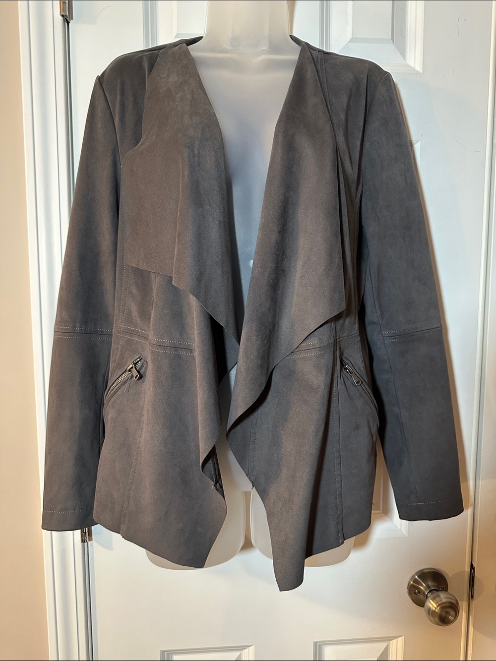 Vigoss Gray Draped Open-Front Blazer Jacket